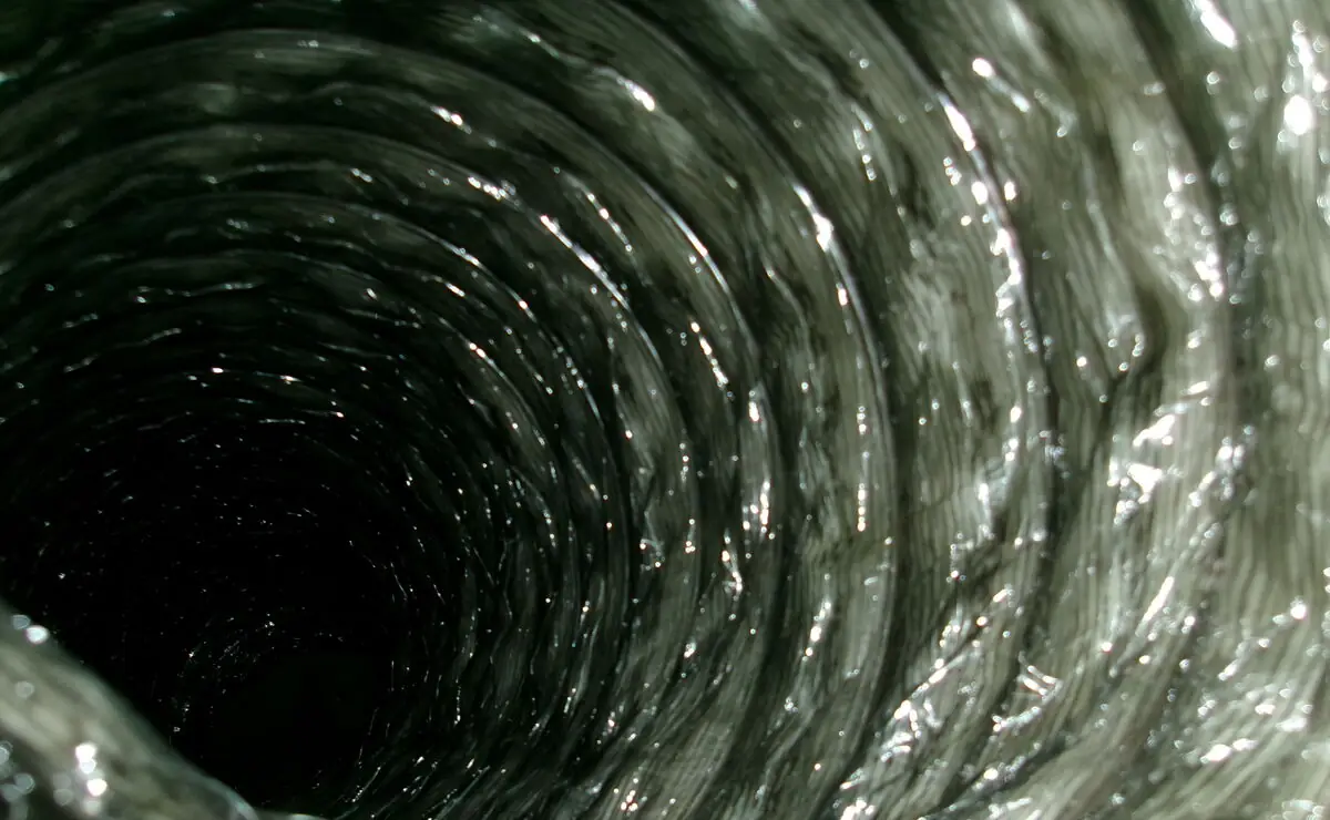 Inside a flex duct run during a BAM duct inspection